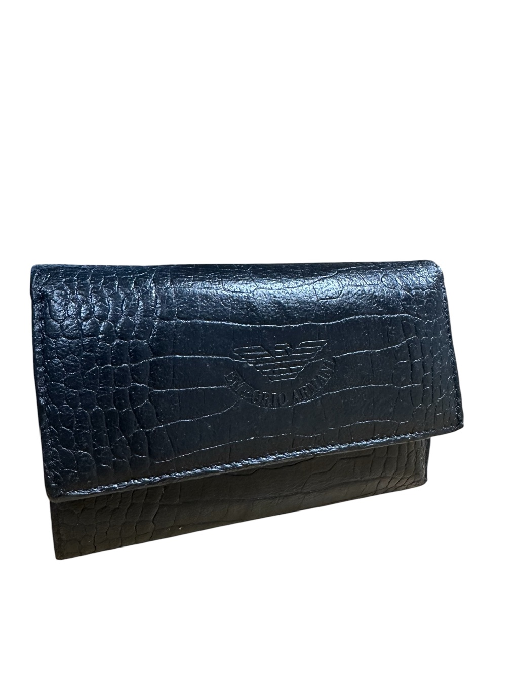 Emporio Armani Black Croc-Embossed Leather Wallet